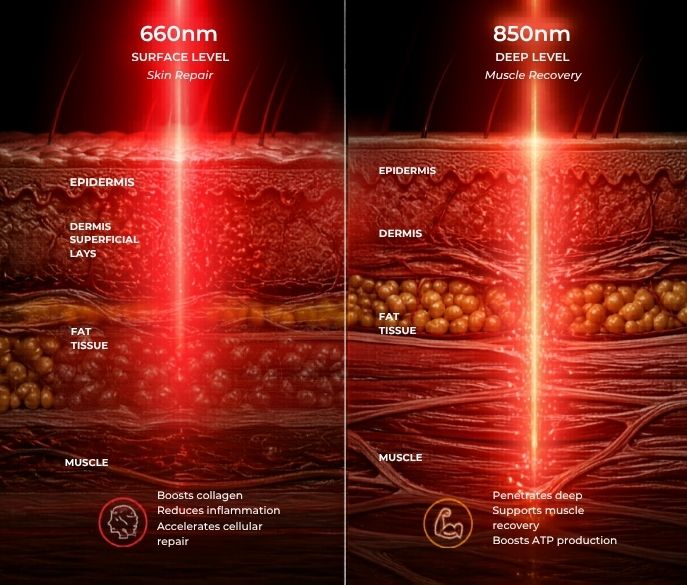 Red light therapy science — 660nm and 850nm wavelengths